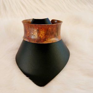 VIntage Abstract Painted Copper Tone Bangle‎ Bracelet Metal Open Cuff 9409